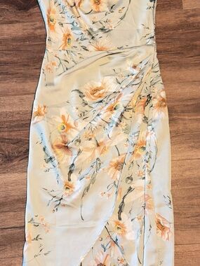 Floerns Floral Print Cowl Neck Ruched Satin Slit Party Dress